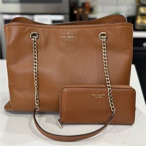 Kate Spade SET Triple Compartment Tote K6028 & Zip Wallet Warm Gingerbread